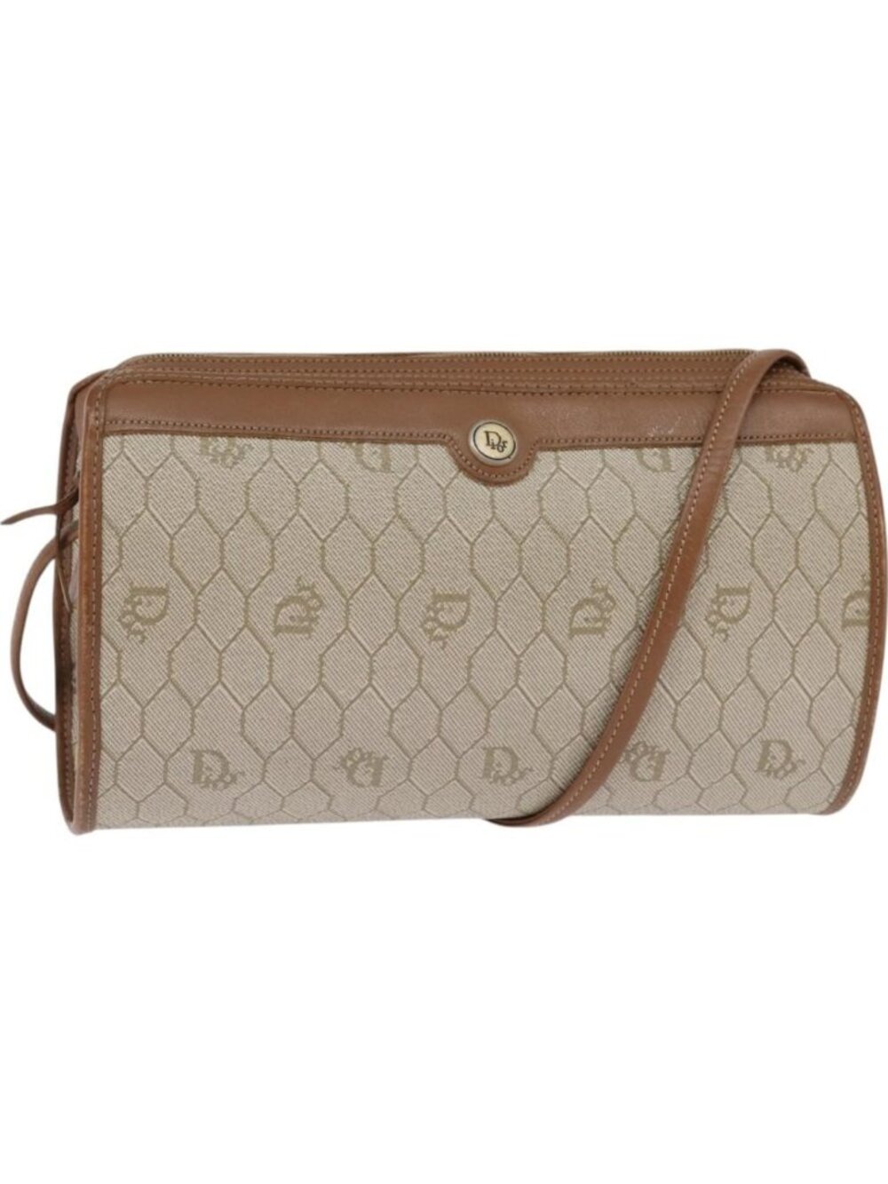 Christian Dior Honeycomb Canvas Shoulder Bag PVC Beige Gold